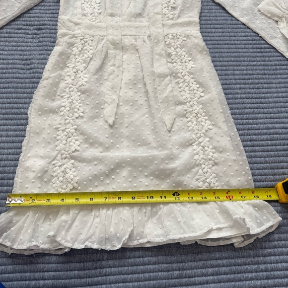 NWT SBerto White Swiss Dot Floral Lace Lined Sheer Long Sleeves Dress Size XS - Picture 10 of 15
